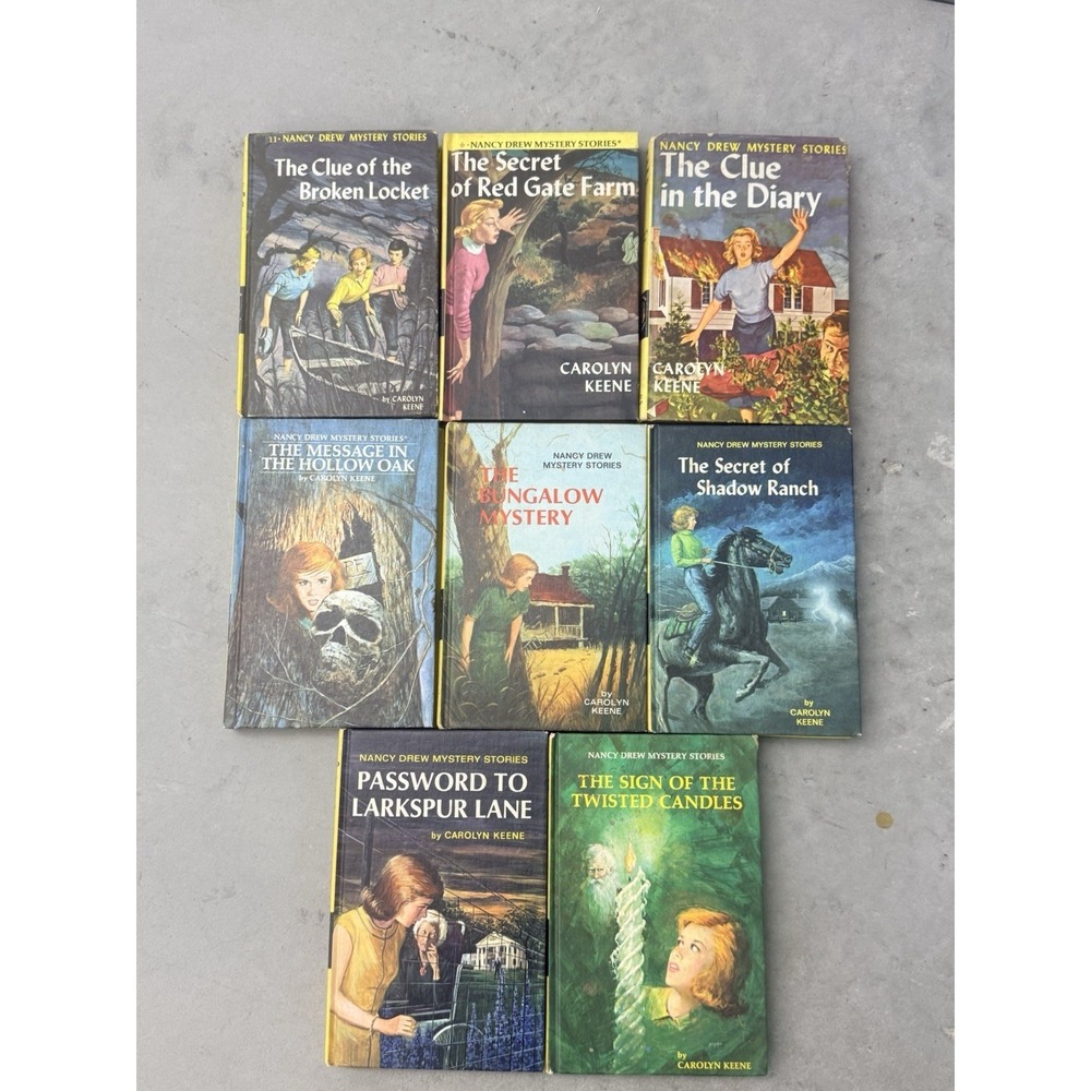 Lot of 8 Vintage Nancy Drew Mystery Books Yellow Matte Spine Carolyn Keene G&D